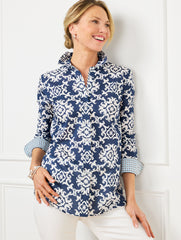INDIA INK/WHITE MODERN CLASSIC SHIRT - CURLY MEDALLION | Talbots outlet