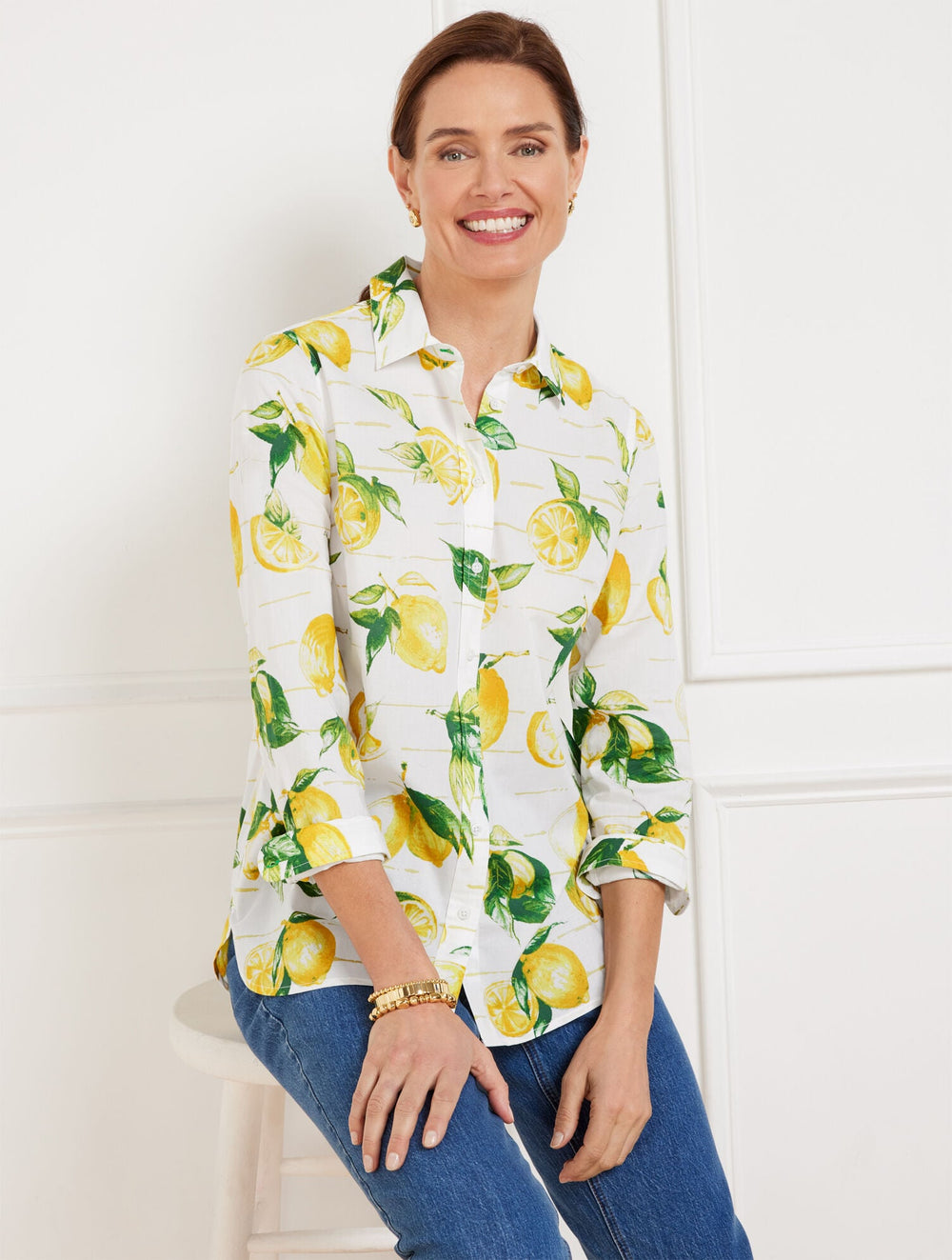 WHITE MULTI MODERN CLASSIC SHIRT - LUSCIOUS LEMONS | Talbots sale