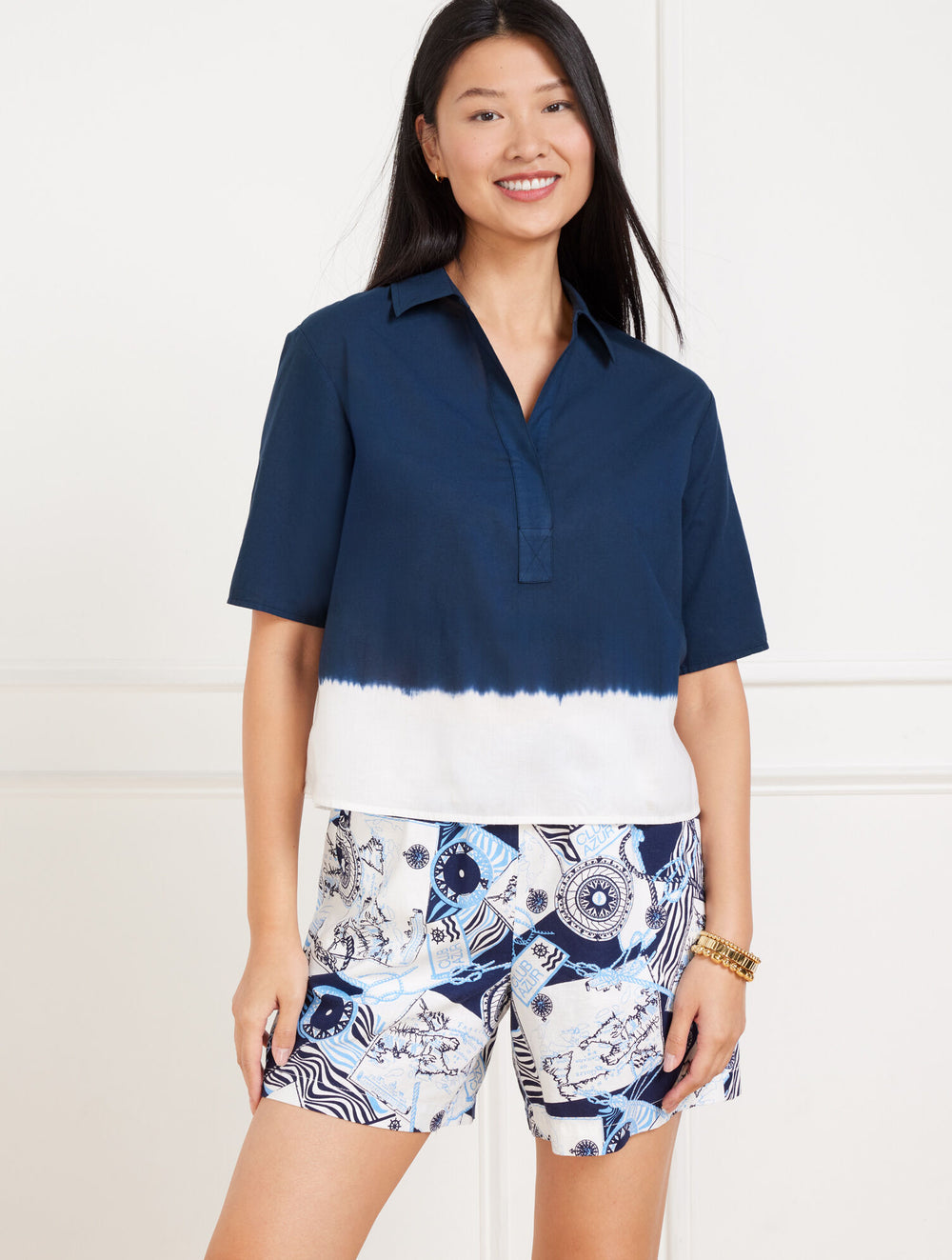 NAVY/WHITE SHORT POPOVER - DIP-DYE | Talbots US