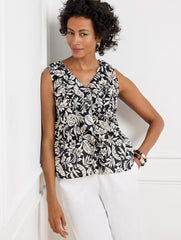 BLACK/IVORY RUFFLE SHELL - SILHOUETTE PALMS | Talbots online