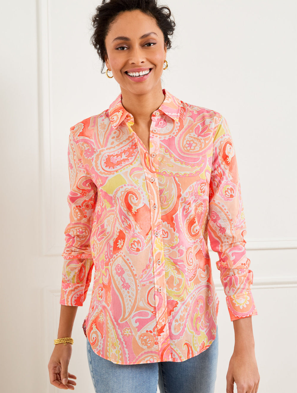 HOT CORAL MULTI MODERN CLASSIC SHIRT - VIBRANT PAISLEY | Talbots US