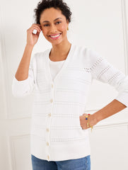 WHITE V-NECK POINTELLE GIRLFRIEND CARDIGAN | Talbots for sale