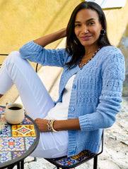 HERITAGE GREEN HEATHER|PINK ROSETTE HEATHER POINTELLE STITCH CARDIGAN | Talbots outlet