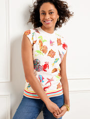 WHITE MULTI CAP SLEEVE PULLOVER - UNDERWATER WORLD | Talbots sale