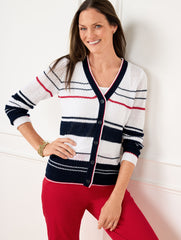 WHITE MULTI V-NECK CARDIGAN - POP STRIPE | Talbots sale