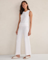 WHITE ORGANIC COTTON LINEAR STITCH SCOOP NECK TANK | Talbots sale