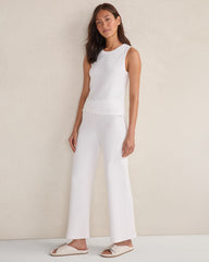 WHITE ORGANIC COTTON LINEAR STITCH STRAIGHT LEG PANTS | Talbots US