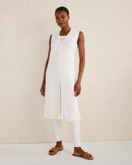 WHITE ORGANIC COTTON LINEAR STITCH DUSTER | Talbots on sale