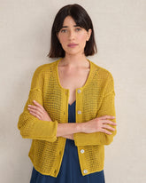 BAMBOO SHOOT ORGANIC COTTON LINEN OPEN STITCH CARDIGAN | Talbots for sale
