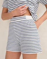 IVORY/INDIGO COTTON BLEND TEXTURED STRIPE SHORTS | Talbots online