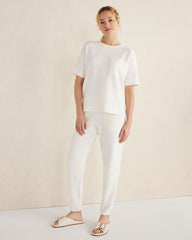 INDIGO|IVORY COTTON BLEND TEXTURED JOGGERS | Talbots outlet