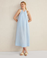 OATMEAL CROSS DYE|WIND LINEN HALTER MIDI DRESS | Talbots online