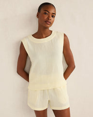 PEAR SORBET|VETIVER|WHITE ORGANIC COTTON GAUZE TANK TOP | Talbots for sale