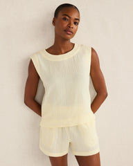 PEAR SORBET|VETIVER|WHITE ORGANIC COTTON GAUZE TANK TOP | Talbots outlet