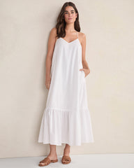 WHITE ORGANIC COTTON POPLIN TIERED MIDI DRESS | Talbots for sale