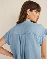 CHAMBRAY SKY WASH CHAMBRAY SHORT SLEEVE V-NECK TOP | Talbots US