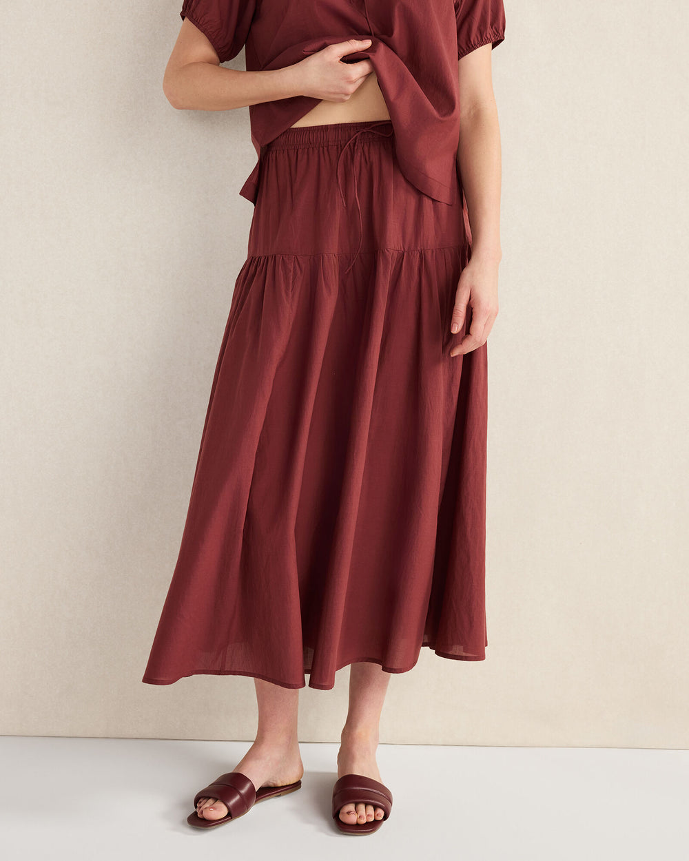 GARNET COTTON VOILE BLEND DROP WAIST MIDI SKIRT | Talbots for sale