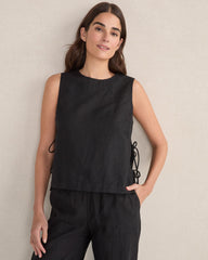 BLACK ORGANIC COTTON LINEN SIDE TIE TANK | Talbots online