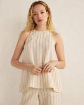 IVORY/BLACK DOBBY STRIPE LINEN BLEND DOBBY STRIPE TOP | Talbots discount