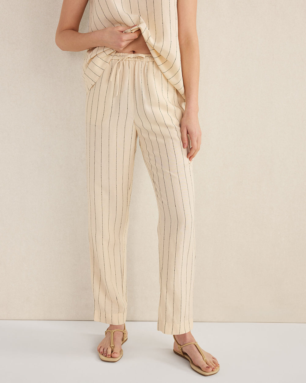IVORY/BLACK DOBBY STRIPE LINEN BLEND DOBBY STRIPE PANTS | Talbots outlet