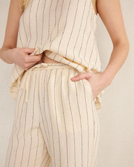 IVORY/BLACK DOBBY STRIPE LINEN BLEND DOBBY STRIPE PANTS | Talbots outlet