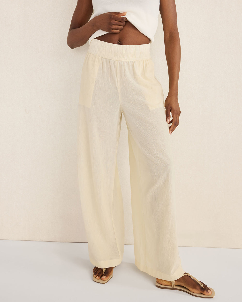 HAZE ORGANIC COTTON CRINKLE GAUZE WIDE LEG PANTS | Talbots sale