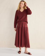 GARNET|WHITE ORGANIC COTTON FLAT TAPE V-NECK SWEATER | Talbots for sale