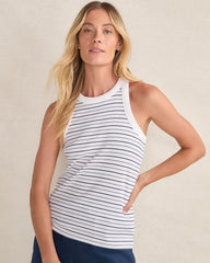 WHITE/TWILIGHT ORGANIC COTTON SIMPLE STRIPE RACERBACK TANK | Talbots online