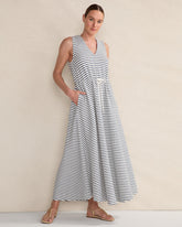 IVORY/INDIGO COTTON BLEND TEXTURED STRIPE MIDI DRESS | Talbots sale