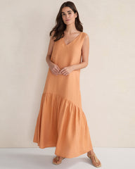 CORTADO|SIENNA LINEN V-NECK TIERED MIDI DRESS | Talbots near me