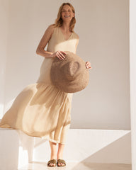 CORTADO|SIENNA LINEN V-NECK TIERED MIDI DRESS | Talbots near me