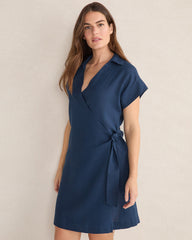 CORTADO|TWILIGHT LINEN SHORT SLEEVE WRAP DRESS | Talbots outlet
