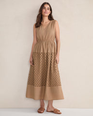WHITE|WOODSMOKE ORGANIC COTTON HONEYCOMB EYELET MIDI DRESS | Talbots discount