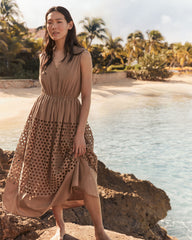 WHITE|WOODSMOKE ORGANIC COTTON HONEYCOMB EYELET MIDI DRESS | Talbots discount