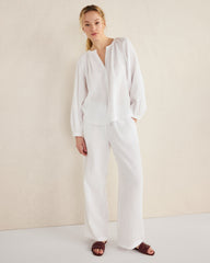 CORTADO|VETIVER|WHITE ORGANIC COTTON GAUZE LONG SLEEVE TOP | Talbots discount