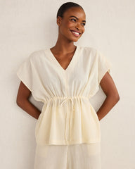 HAZE ORGANIC COTTON CRINKLE GAUZE FLUTTER SLEEVE TOP | Talbots outlet