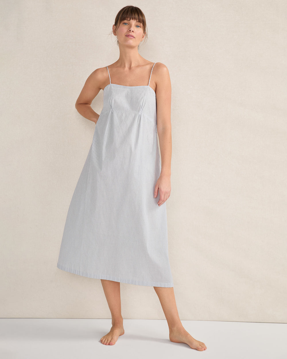 INDIGO MULTI ORGANIC COTTON POPLIN DELICATE STRIPE SLEEP DRESS | Talbots sale