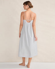 INDIGO MULTI ORGANIC COTTON POPLIN DELICATE STRIPE SLEEP DRESS | Talbots sale