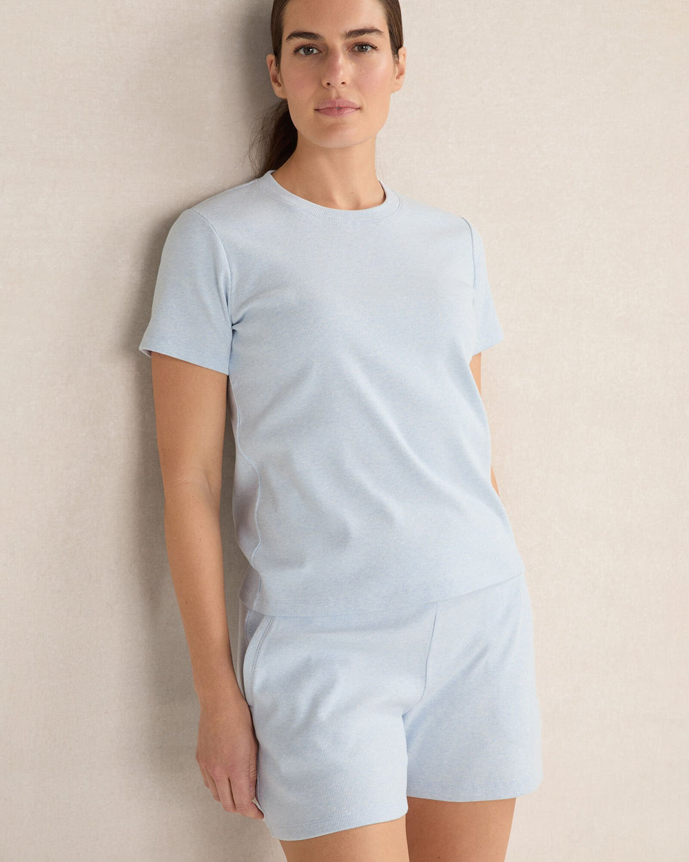 VETIVER HEATHER|WHITE|HERON HEATHER|SAND HEATHER ORGANIC COTTON RIB KNIT SHORT SLEEVE TEE | Talbots near me
