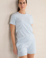 VETIVER HEATHER|WHITE|HERON HEATHER|SAND HEATHER ORGANIC COTTON RIB KNIT SHORT SLEEVE TEE | Talbots on sale