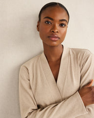 HERON HEATHER|SAND HEATHER ORGANIC COTTON RIB KNIT ROBE | Talbots US