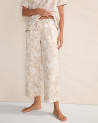 BISCUIT MULTI ORGANIC COTTON LINEN SERENE BOTANICALS SLEEP PANTS | Talbots for sale