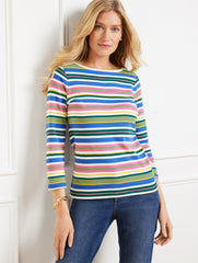 IVORY MULTI BATEAU NECK TEE - POSEY STRIPE | Talbots discount