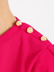 BRIGHT ROSE BUTTON SHOULDER CREWNECK SWEATSHIRT | Talbots US