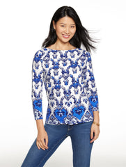 AZURE BLUE MULTI BATEAU NECK TEE - WATERCOLOR DAMASK | Talbots for sale