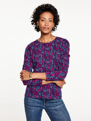 INDIA INK/PARTY PLUM MLTI LONG SLEEVE CREWNECK TEE - LEAFY FLORAL | Talbots US