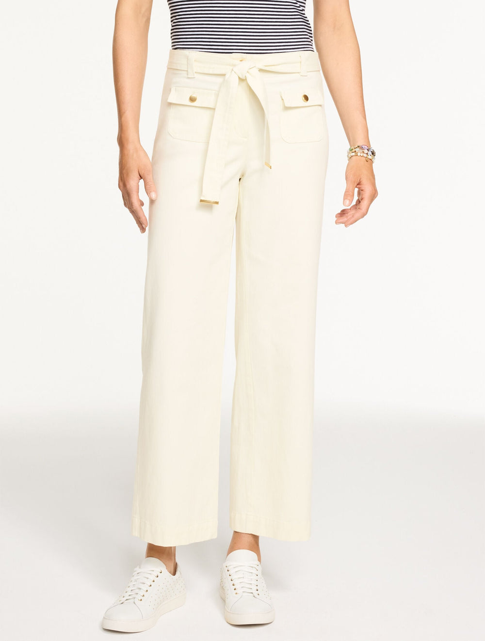 AZURE BLUE|IVORY|SIERRA BROWN WIDE ANKLE BELTED TWILL PANTS | Talbots for sale