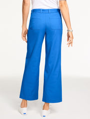 AZURE BLUE|IVORY|SIERRA BROWN WIDE ANKLE BELTED TWILL PANTS | Talbots for sale