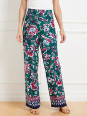 LUSH GREEN MULTI WIDE LEG PULL-ON PANTS - GORGEOUS GARDEN | Talbots US