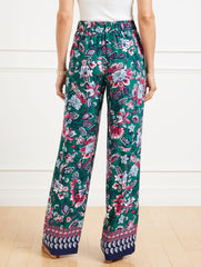 LUSH GREEN MULTI WIDE LEG PULL-ON PANTS - GORGEOUS GARDEN | Talbots US